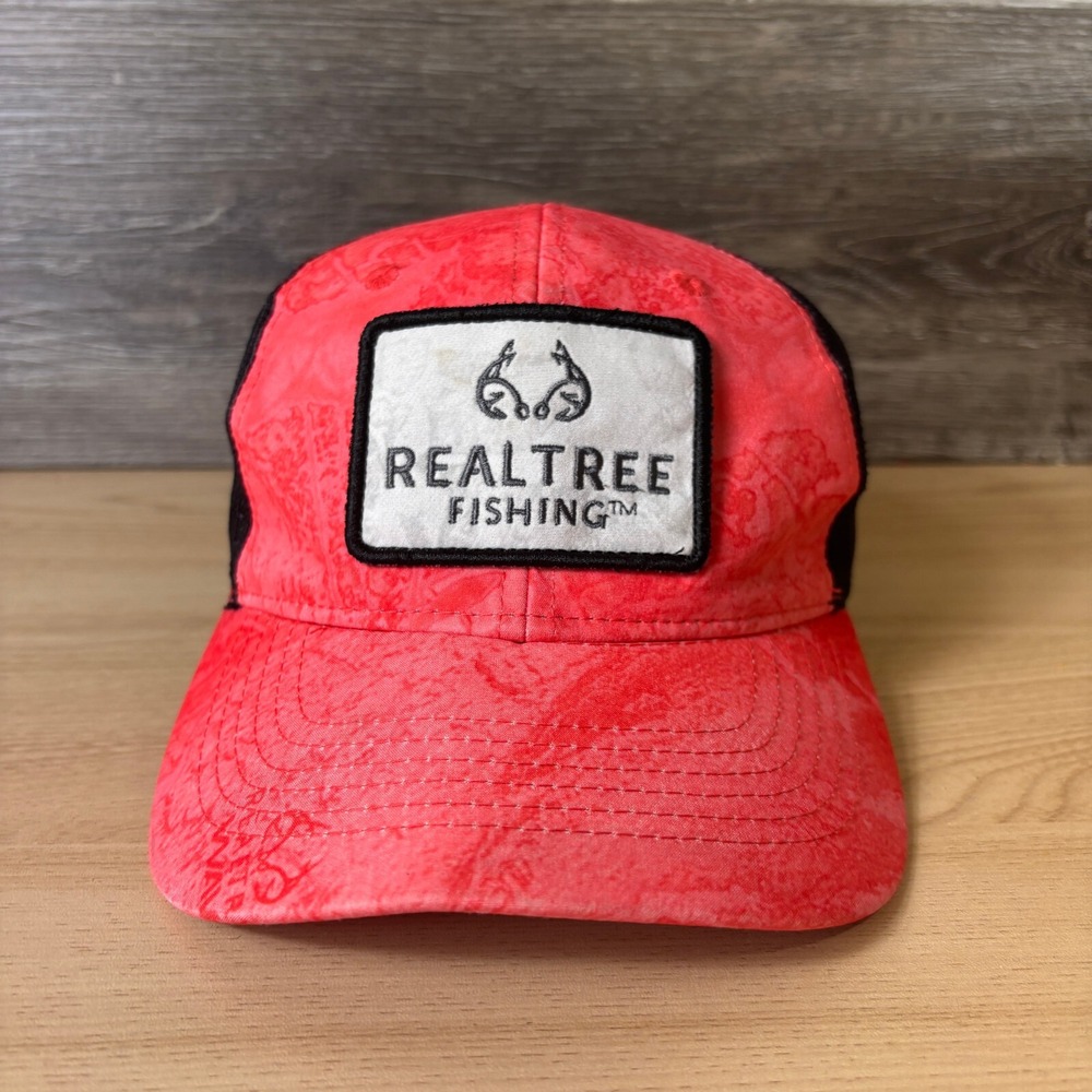 Realtree Fishing Hat Cap Snap Back Womens Pink Red Pony Tail Holes Adjustable
